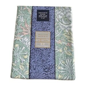 William Morris Queen Duvet Set 3pc Cotton Honeysuckle Tulip Sea Green Pattern